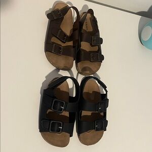 Kids Double Buckle Sandals - Brown and Black